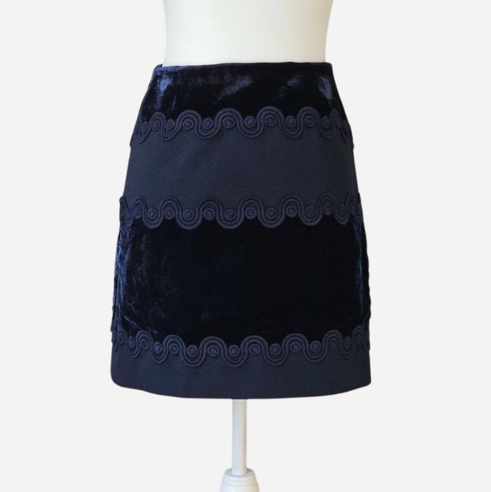 SANDRO Women's Size 1 Or Small Navy Blue Velvet Braided Mini Skirt - Picture 3 of 8